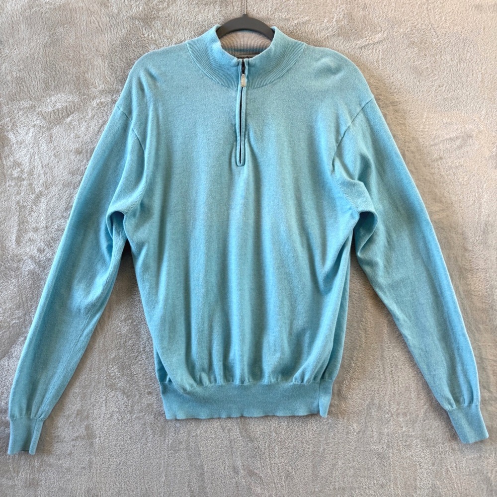 Peter Millar Crown Crafted Quarter Zip Sweater Men's Medium Blue Cotton Cashmere